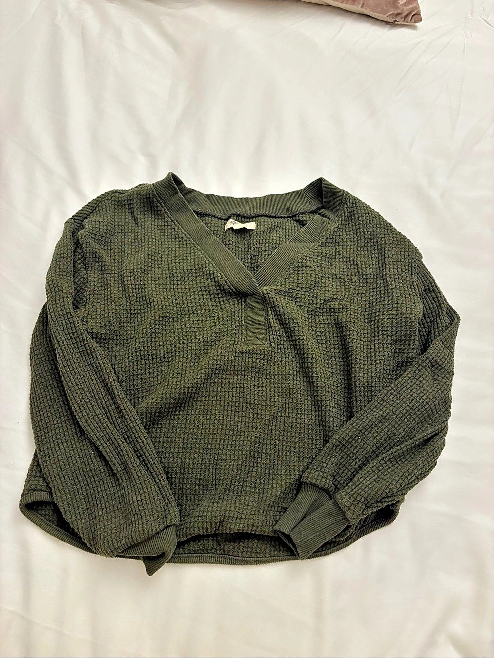 Madewell Waffle Split-Neck Crop Tee Green Size Small